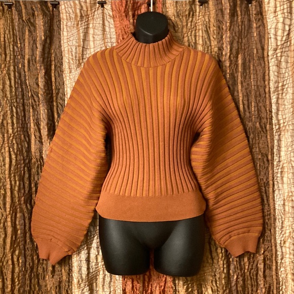 Free People Sweaters - Free People ribbed mock neck balloon sleeved sweater